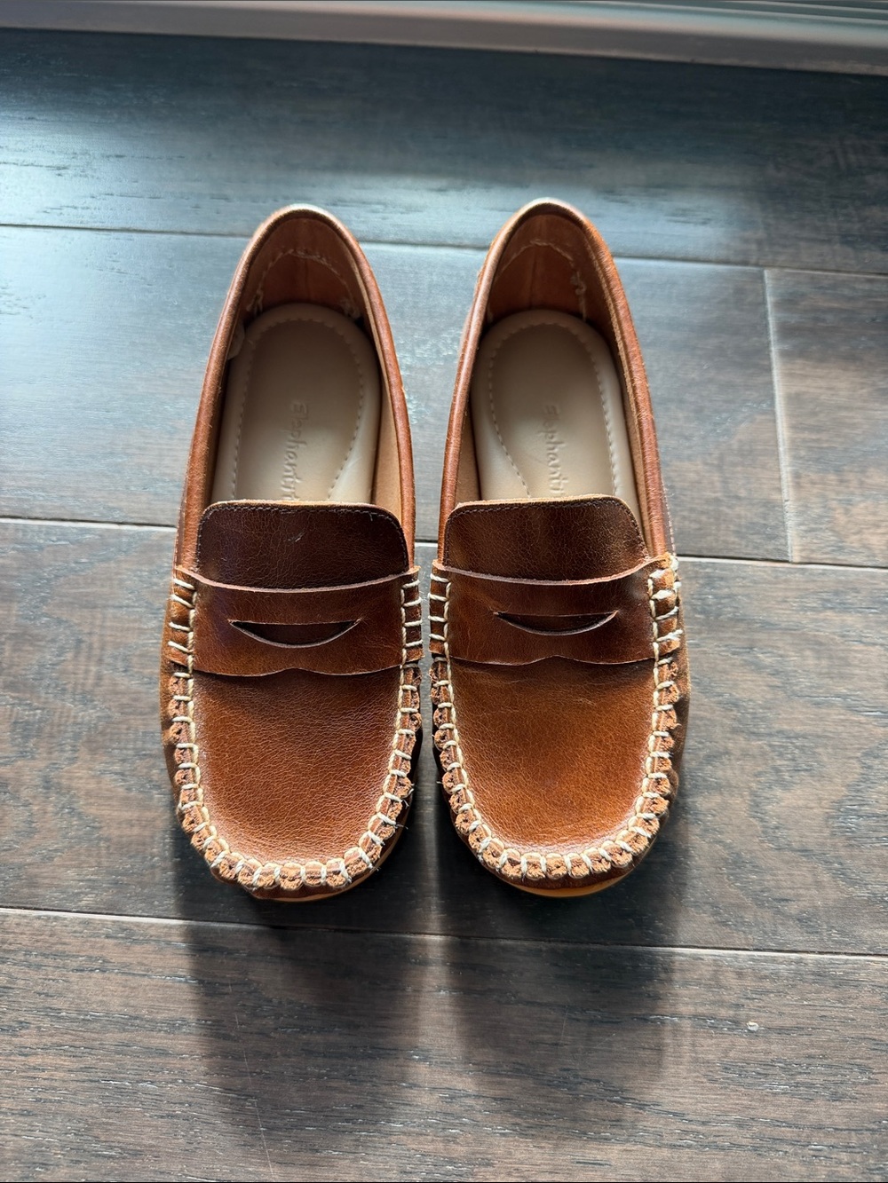 Elephantito Brown Leather Moccasin Loafers for Kids